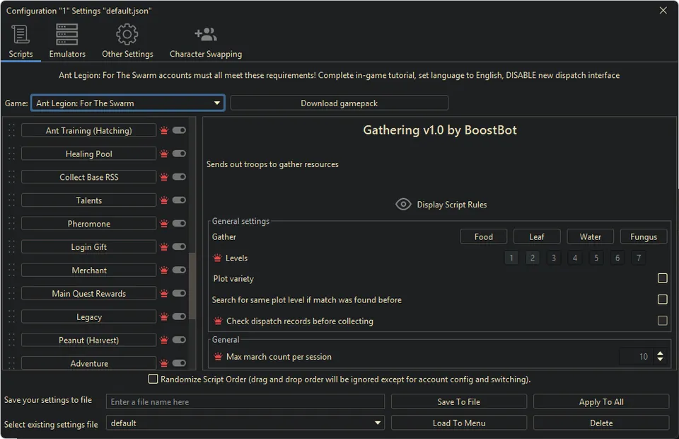 Ant Legion bot settings, screenshot 3