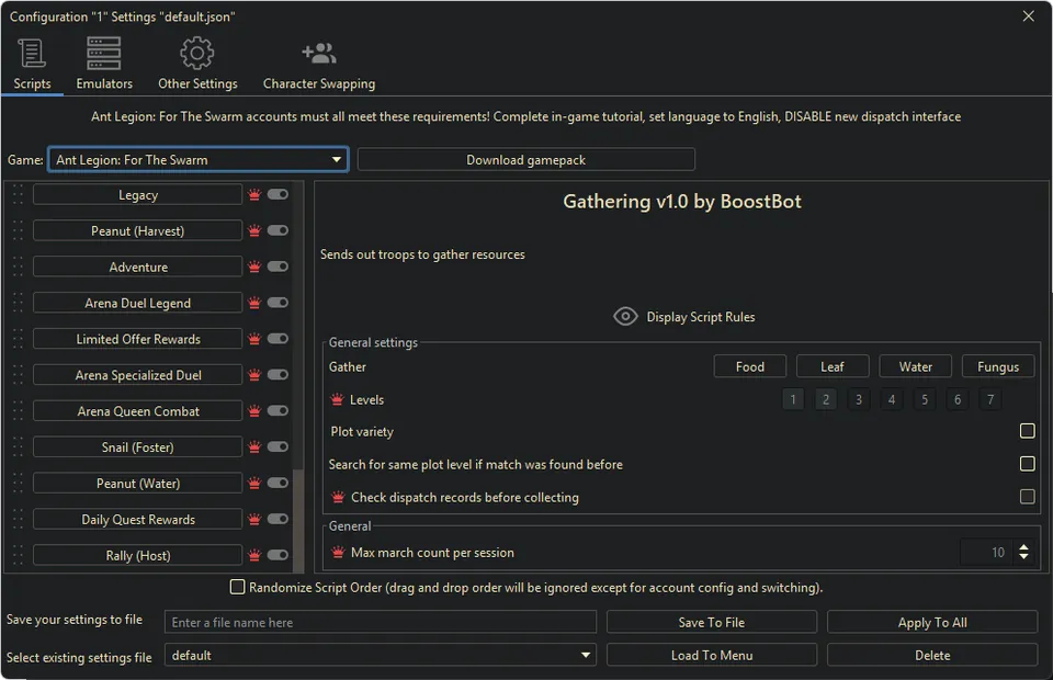 Ant Legion bot settings, screenshot 4