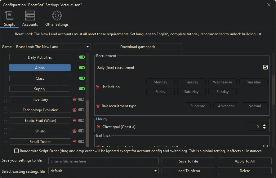 Beast Lord: The New Land bot settings, screenshot 5