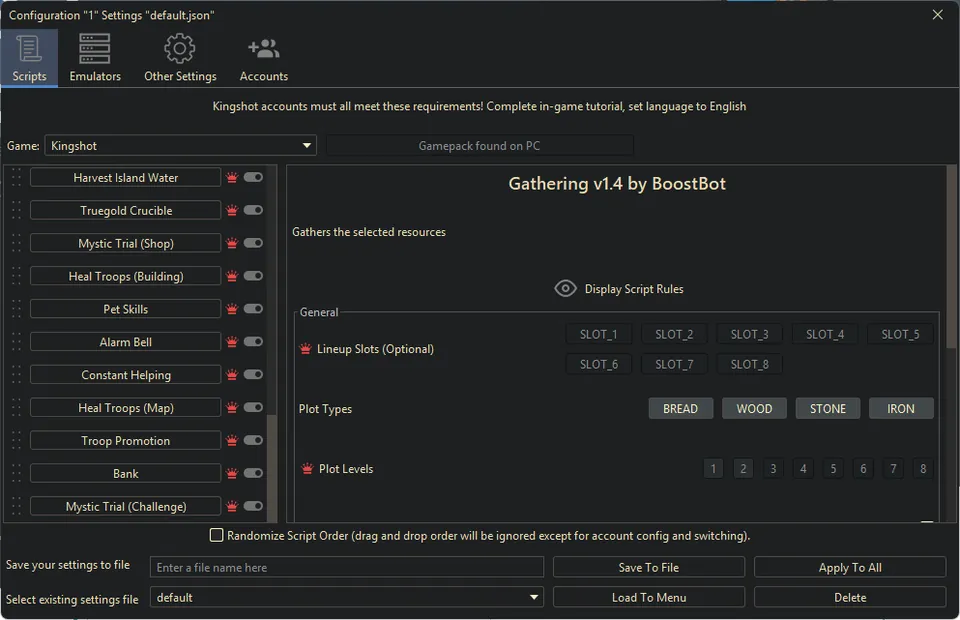 Kingshot bot settings, screenshot 4