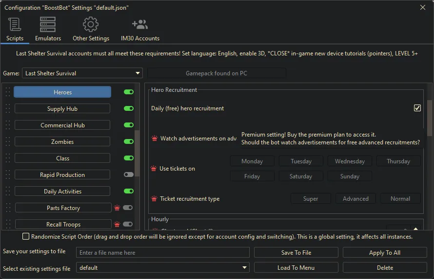 Last Shelter Survival bot settings, screenshot 3