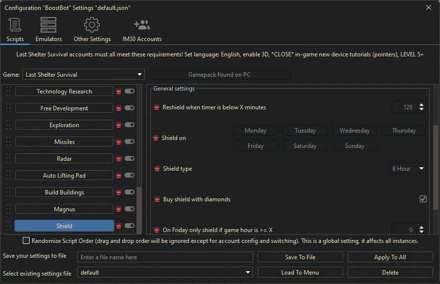 Last Shelter Survival bot settings, screenshot 4