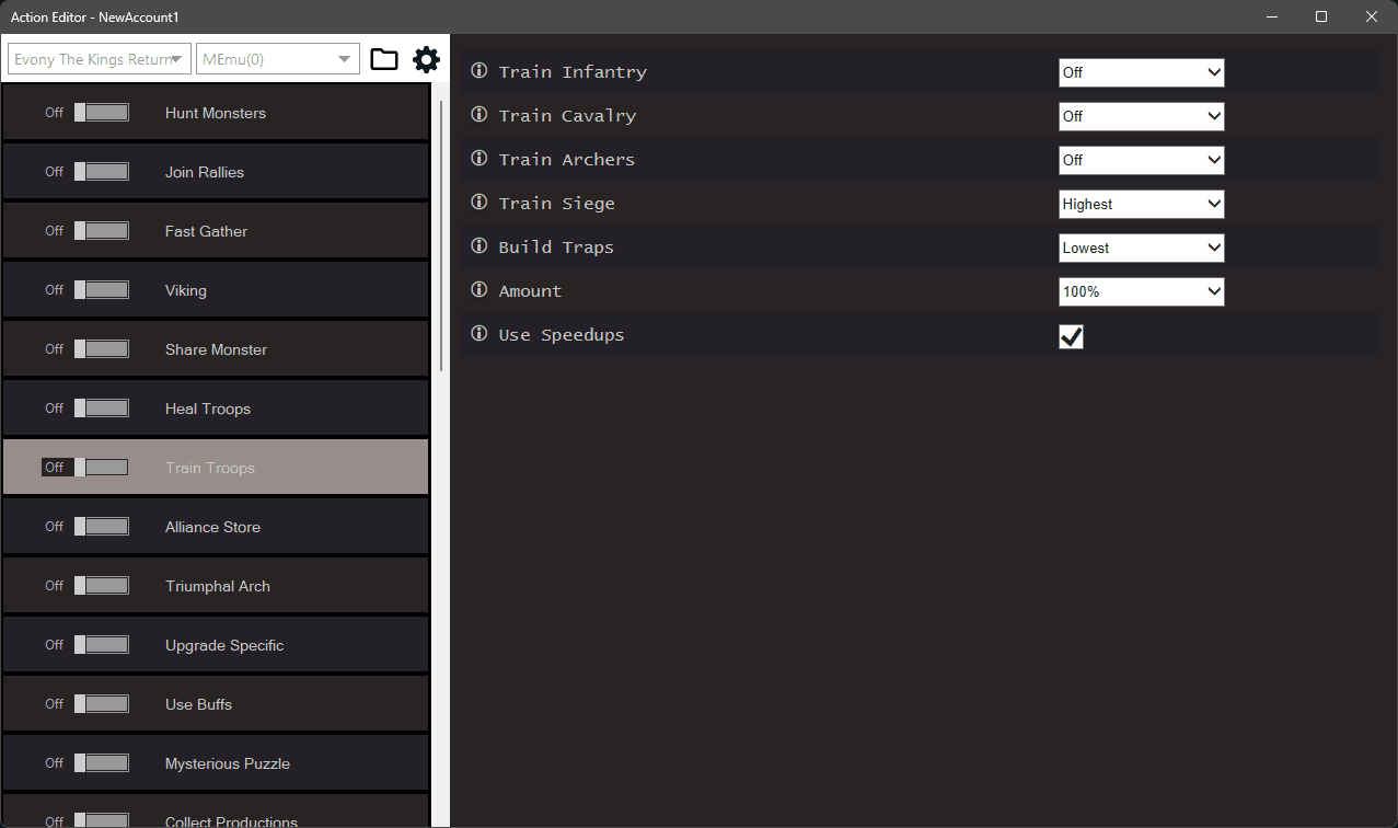 Evony Kings Return bot settings, screenshot 3