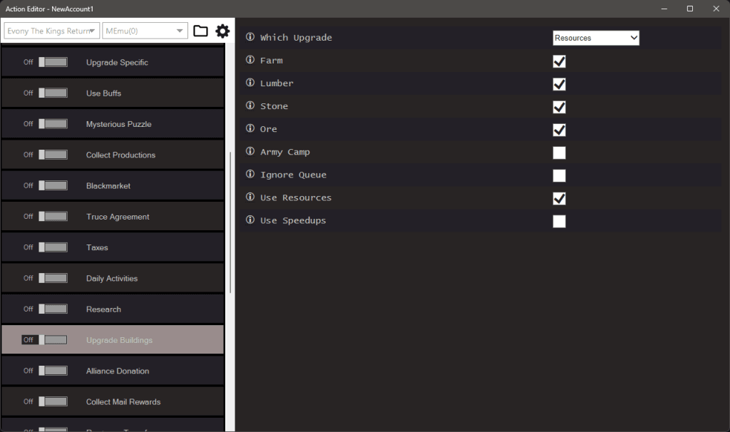 Evony Kings Return bot settings, screenshot 4