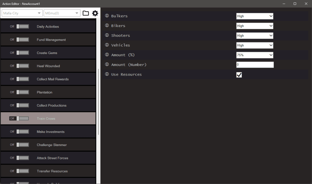 Mafia City bot settings, screenshot 2