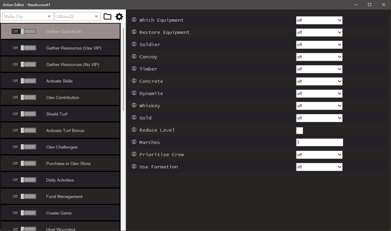 Mafia City bot settings, screenshot 1