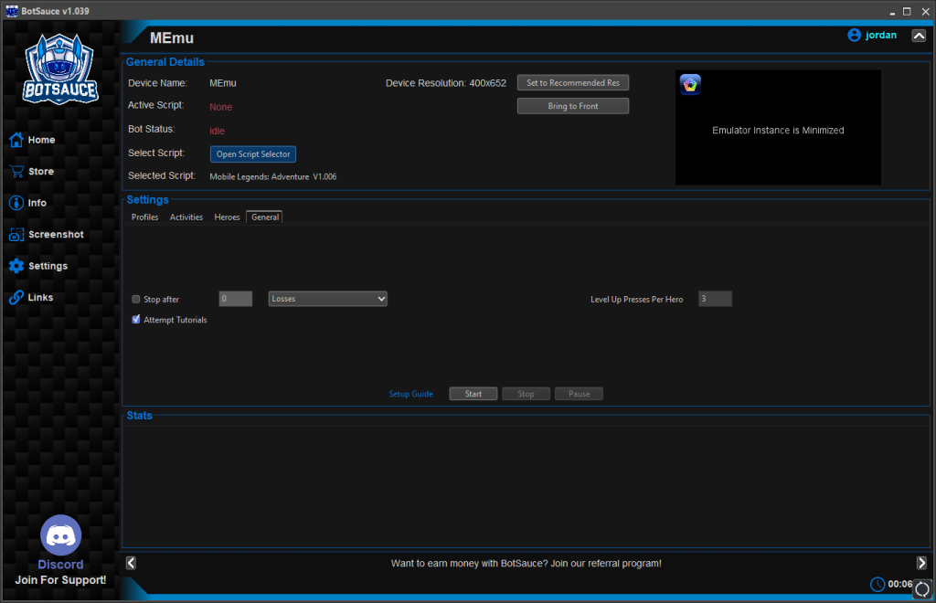 Mobile Legends Adventure Bot Settings