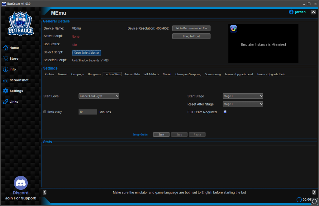 Raid Shadow Legends Bot Settings
