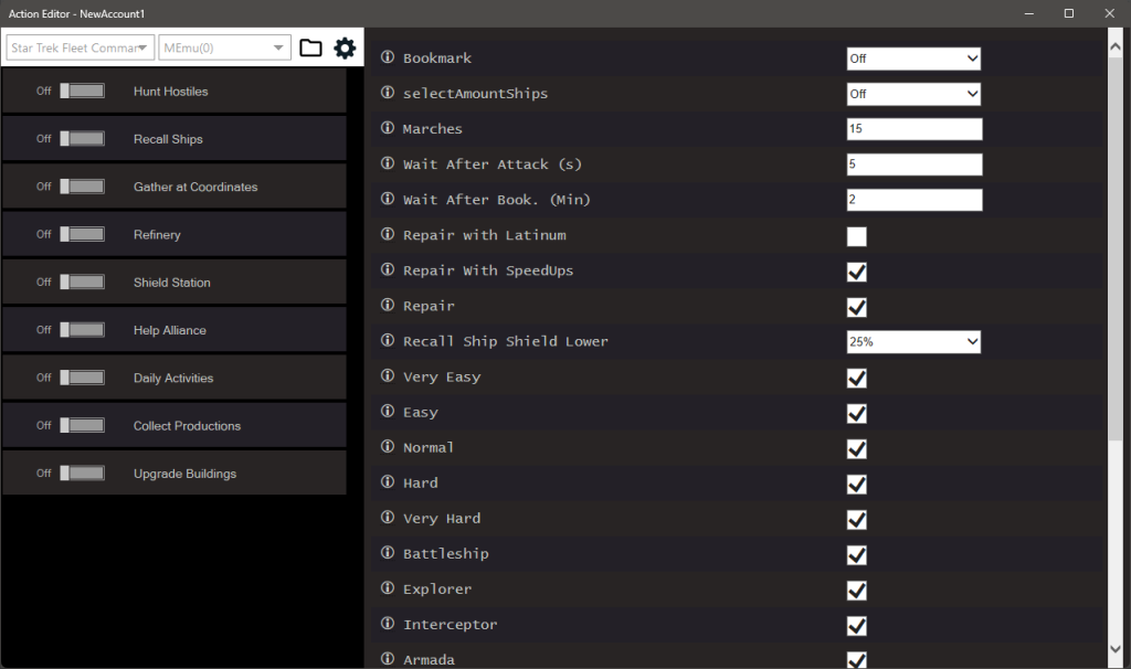 Star Trek Fleet Command Bot Settings 1
