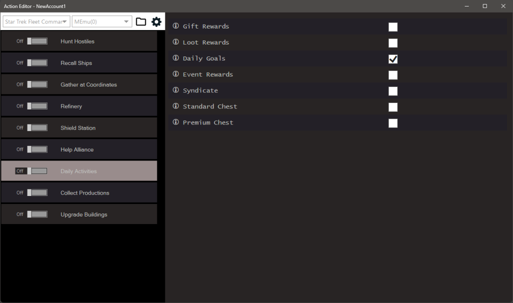 Star Trek Fleet Command Bot Settings