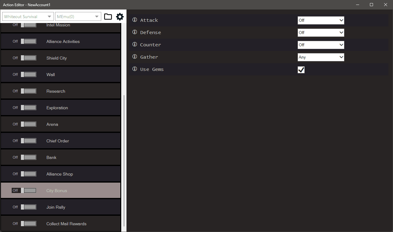 Whiteout Survival bot settings, screenshot 1